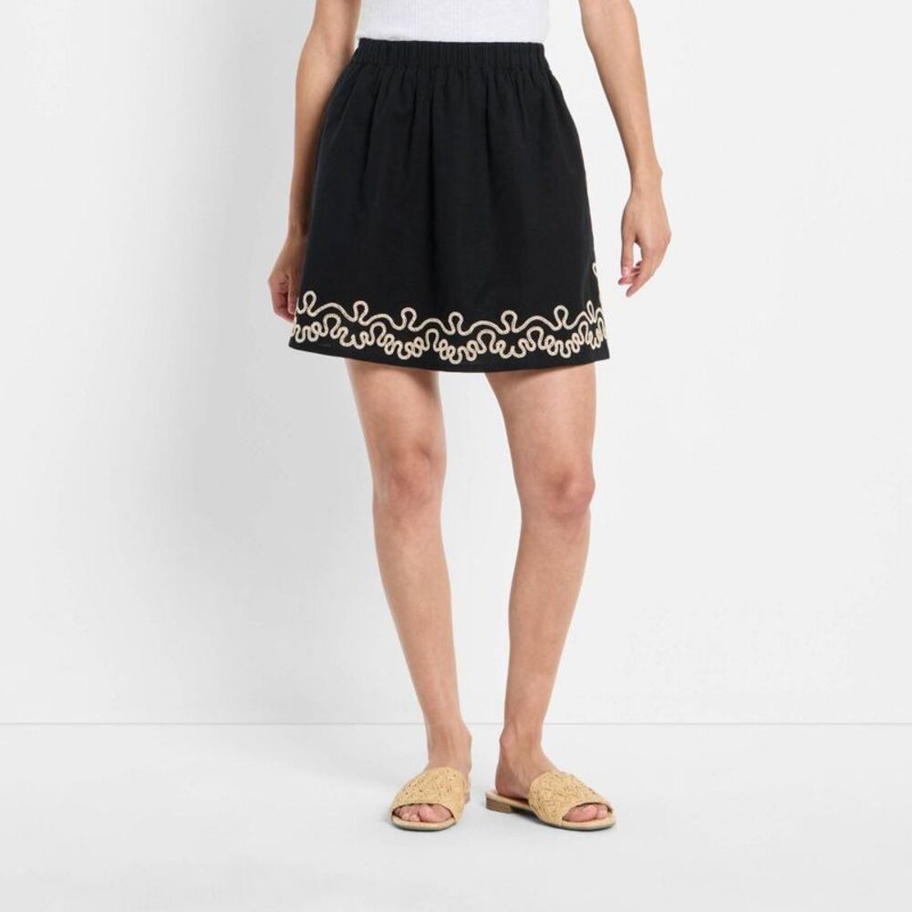 Women's Embroidered Linen Mini A-Line Skirt - Future Collective Black XS